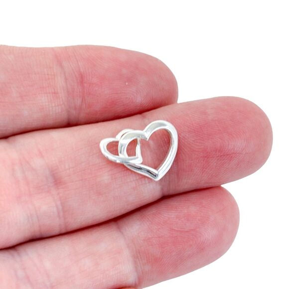 Vintage Sterling Silver 925 Interlocking Double Heart Charm Pendant - Picture 1 of 6